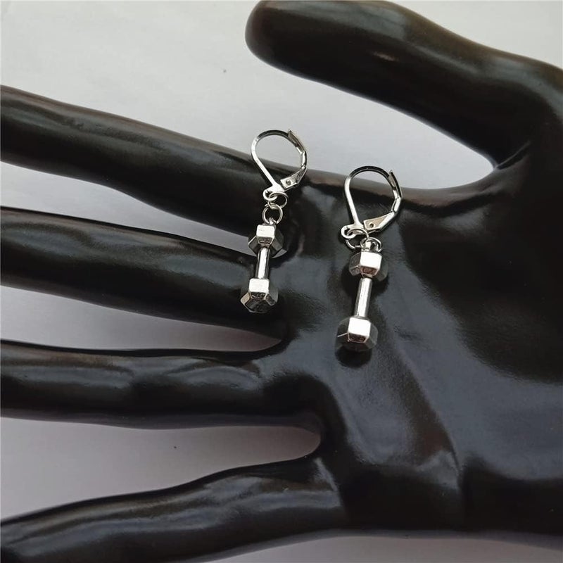 Handmade 3D Mini Barbell Charm Earrings Sport Lover Jewelry Dainty Tool Ear Clip for Man Woman - Image 4